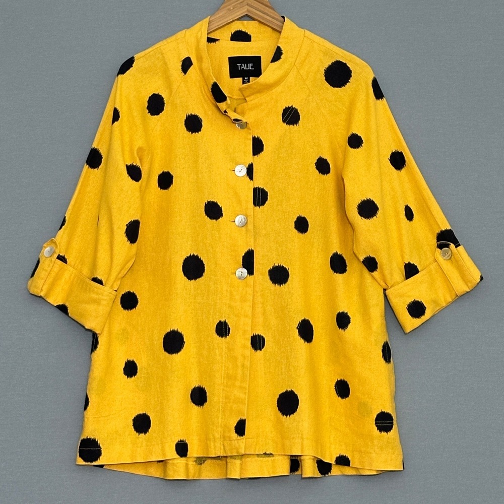Talie Womens Top M Yellow Black Dot Button Jacket Art to Wear Lagenlook Artsy